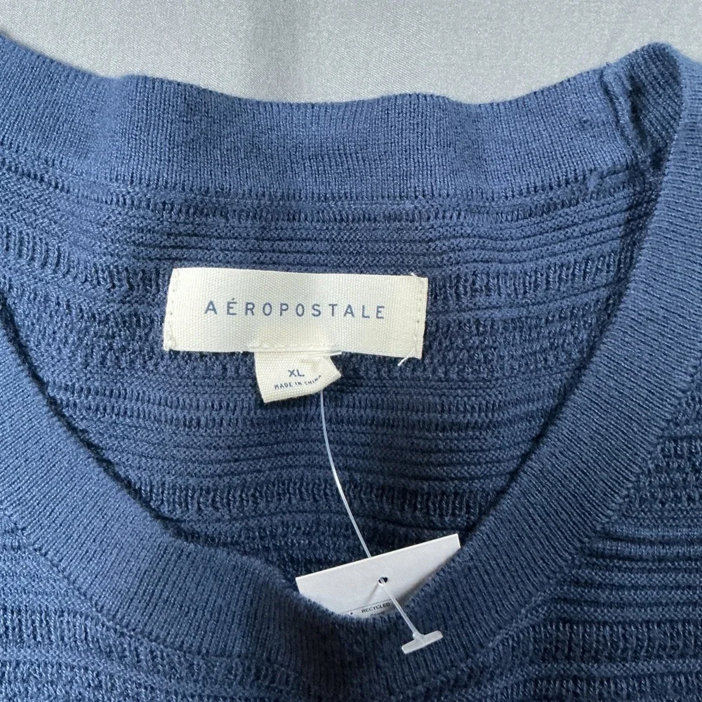 Aeropostale Mens Textured Knit Short Sleeve Sweater Navy Blue XL 145122